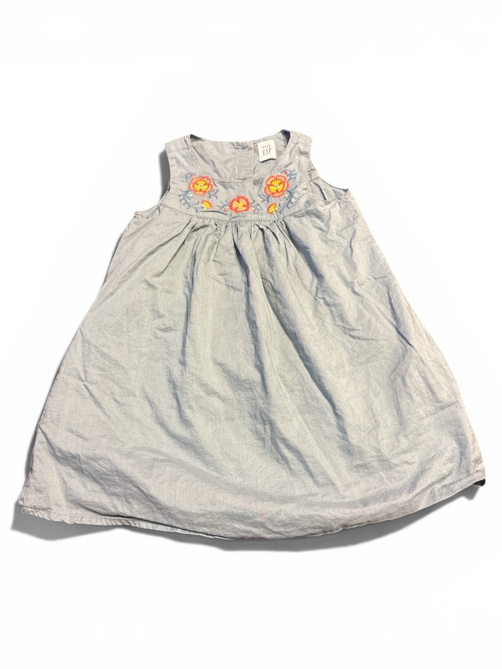 GAP Light Blue Sleeveless Dress with Orange Floral Embroidery Size 3T